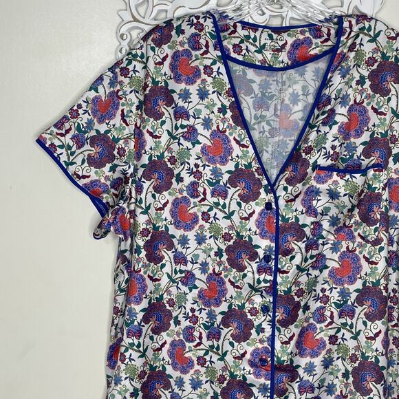 SUMMERSALT size LARGE Pajama Set Button up Short Sleeves Shorts BLUE Red Floral - Picture 5 of 16